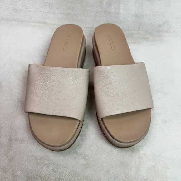 ALDO Sandals Flats Platform Slip On Slide Cream Faux Leather Womens 8 - Picture 4 of 14